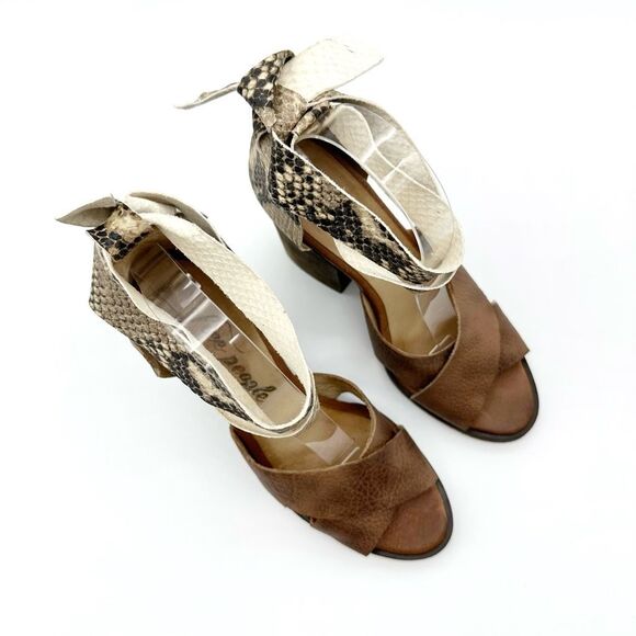 FREE PEOPLE Sancerre Platform Heels Size 38 Sandal Ankle Wrap Python Snakeskin - Picture 5 of 14